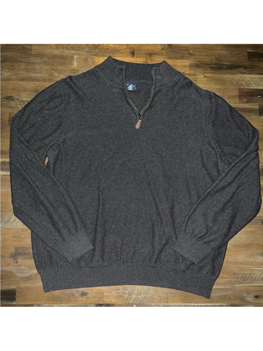 ✅ British Khaki men’s dark gray heavy knit pullover half zip sweater EUC